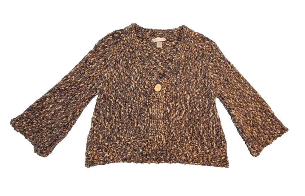 Jillian Nicole XL One Button Cardigan Wool Blend Boucle Knit Marled Brown Fall